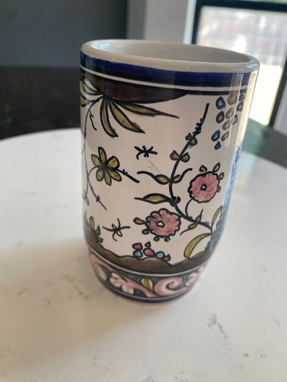 Berardos Portugal Hand Painted Bathroom Set Tumbler Soap Dish Rabbit Floral